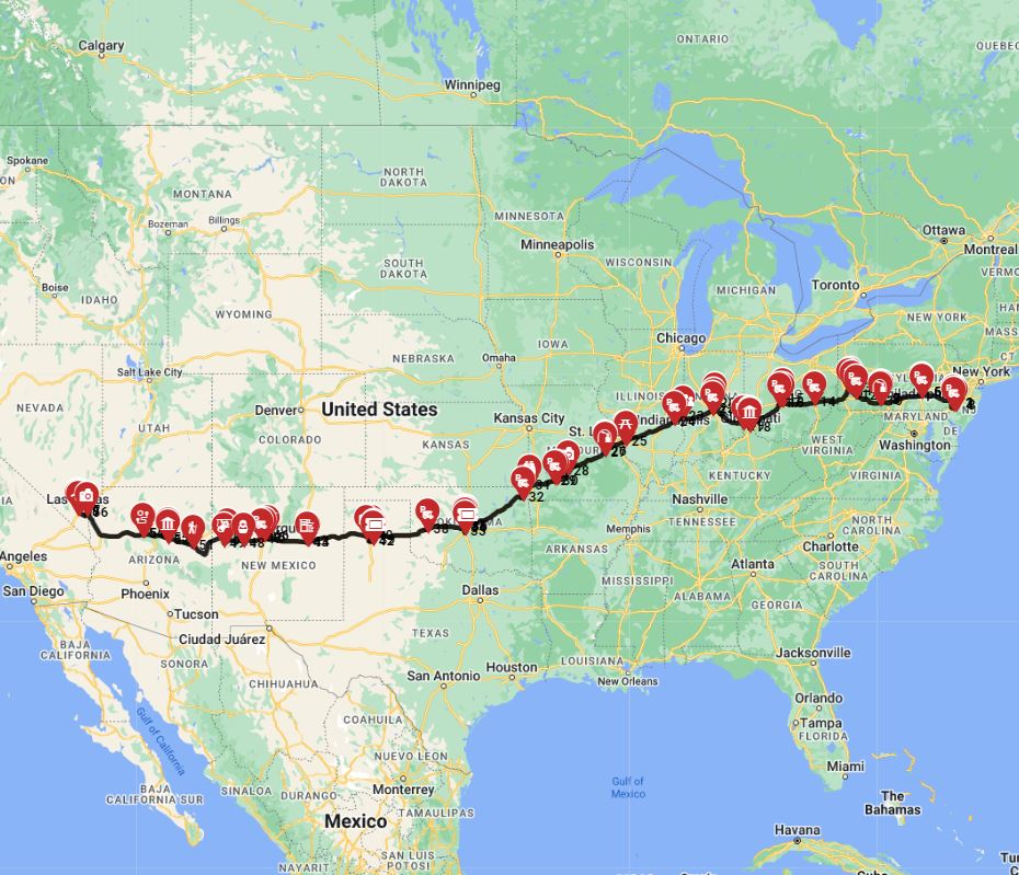 Philadelphia to Las Vegas RV route planning motorhome trip